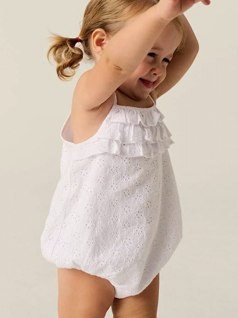 NWT Posh Peanut Eyelet Ruffled Bubble Romper in Optical White Size 2T